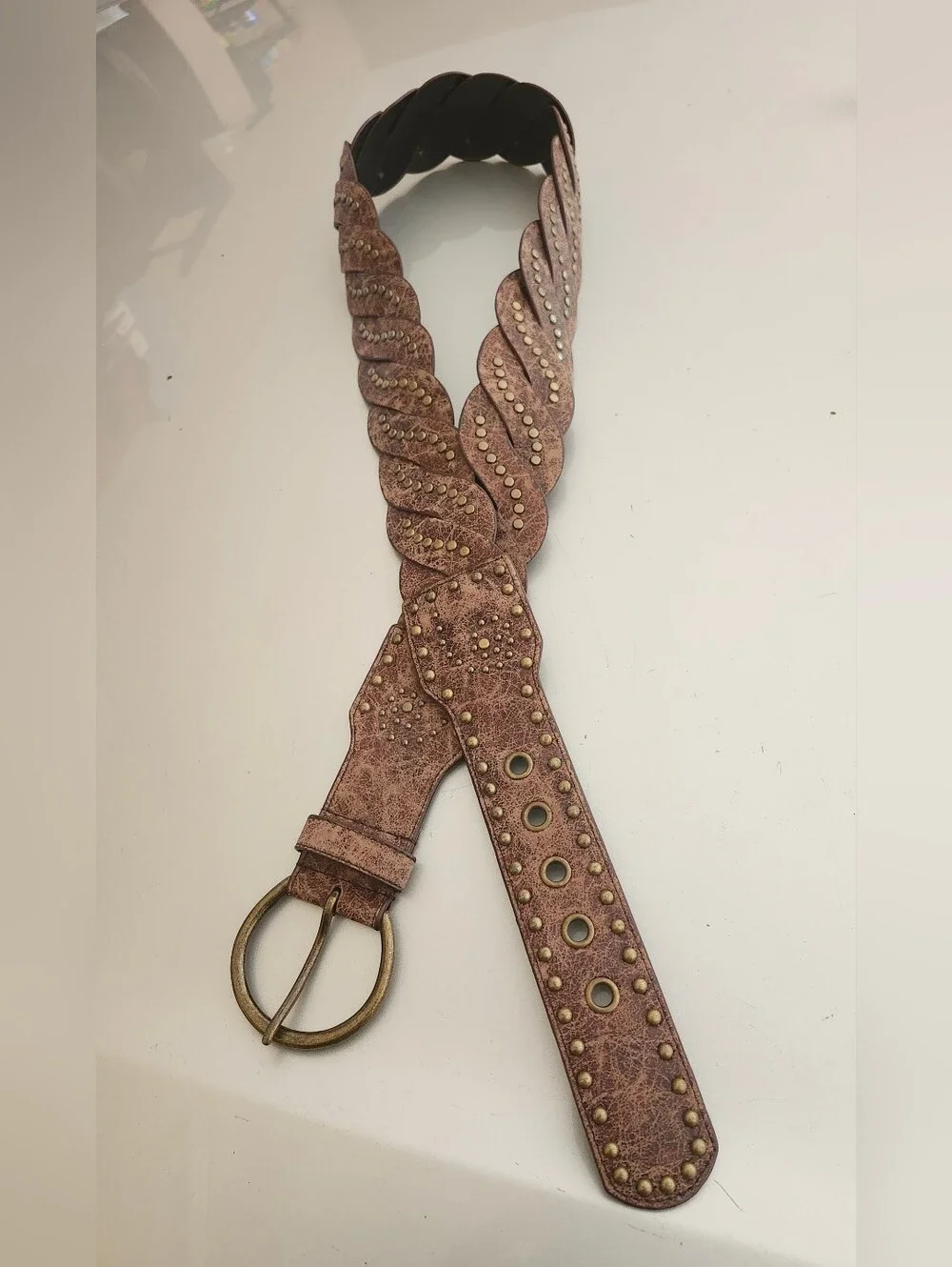 Lake Shore Drive Braided Studded Brown Belt - Picture 1 of 4